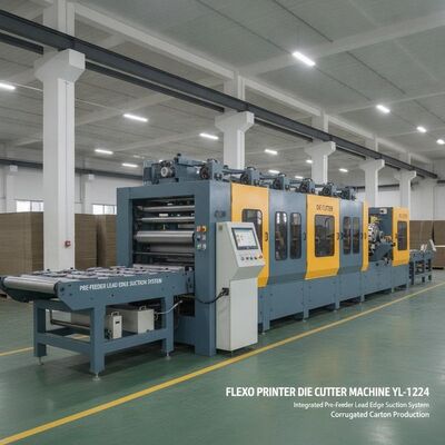 Flexodrucker-Stanzmaschine YL-1224 Integriertes Vorzuführungs-Vorderkanten-Saugsystem für die Wellpappenkartonproduktion