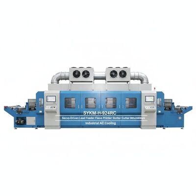 SYKM-H-924RC Servobetriebener Bleivorschub Flexodrucker Slotter Stanze 900 x 2400 mm Industrielle AC-Kühlung